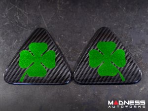  Alfa Romeo Giulia Quadrifoglio (QV) Fender Badge Cover Set - Carbon Fiber - Green Clover